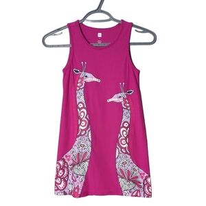 Tea Collection‎ Long Necks Graphic Dress Giraffe Tank Dress Size 7 Fuchsia